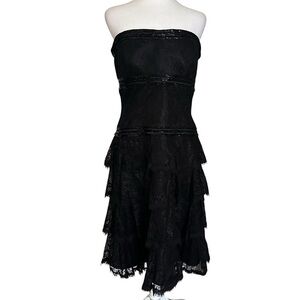Vintage Tadashi Lace Tiered Strapless Dress Women's Size 10 Witchy Whimsical Y2K
